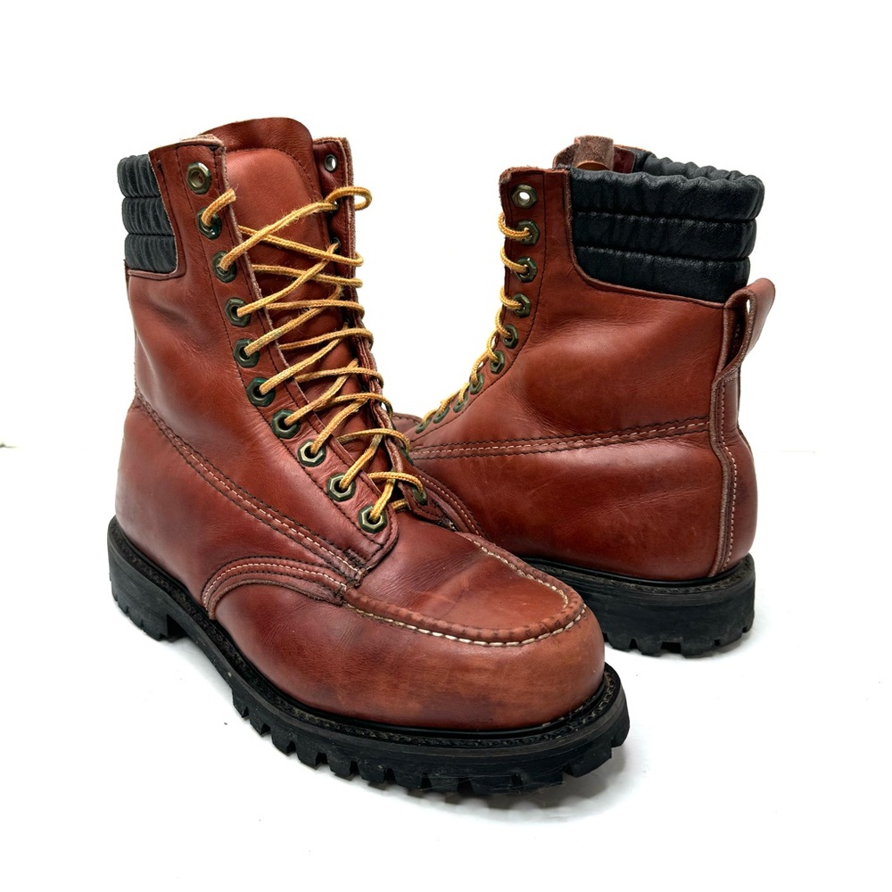 Vintage Mountain Tek Leather Moc Toe Work Boots with Matterhorn Soles. Size 7.5